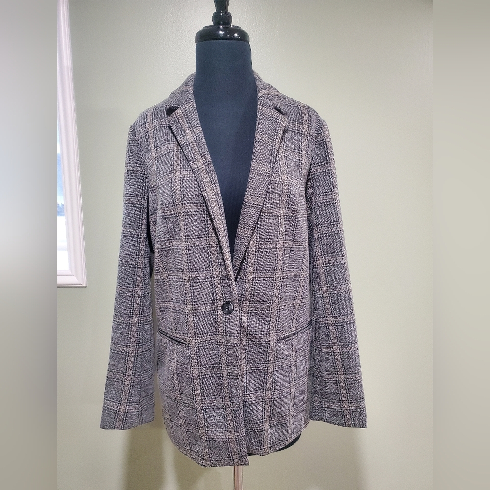 Nine West Gray Checkered Blazer